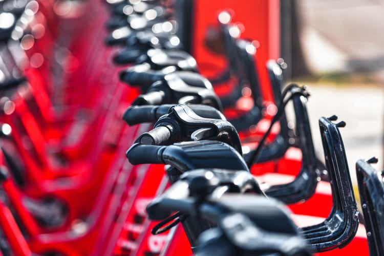 Electric bikes in the parking