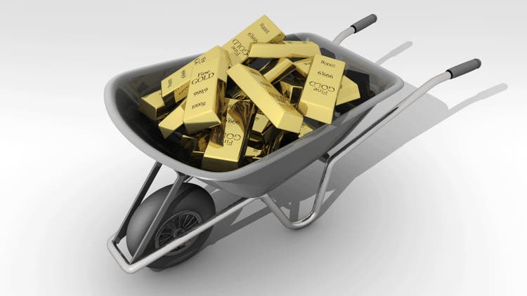 Gold Ingots Transported by Wheelbarrow
