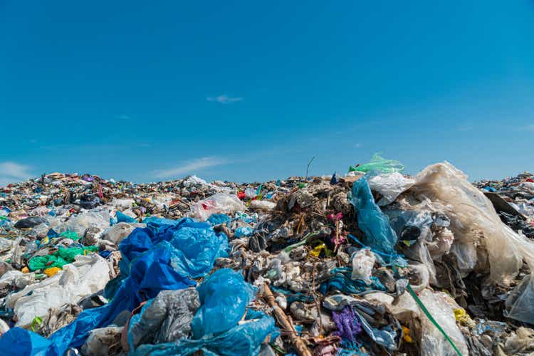 Environmental disaster. Landfill. Plastic scrap in landfill. City garbage