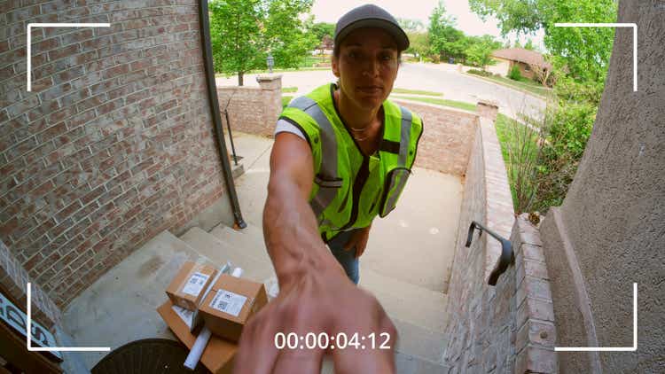 Home Security Camera Footage of Package Delivery