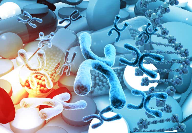 Chromosomes and DNA on scientific background