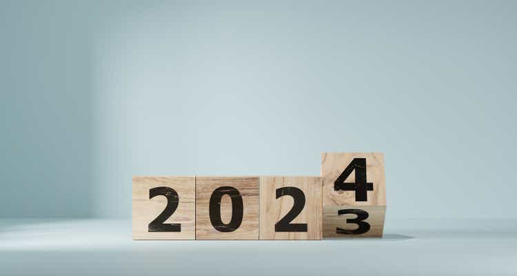 Countdown to 2024. Loading year from 2023 to 2024. New year start concept