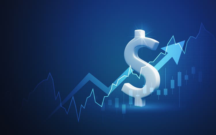 Growth money business investment finance coin currency on financial banking cash dollar background of market profit chart payment exchange graph success marketing strategy stock price arrow diagram.