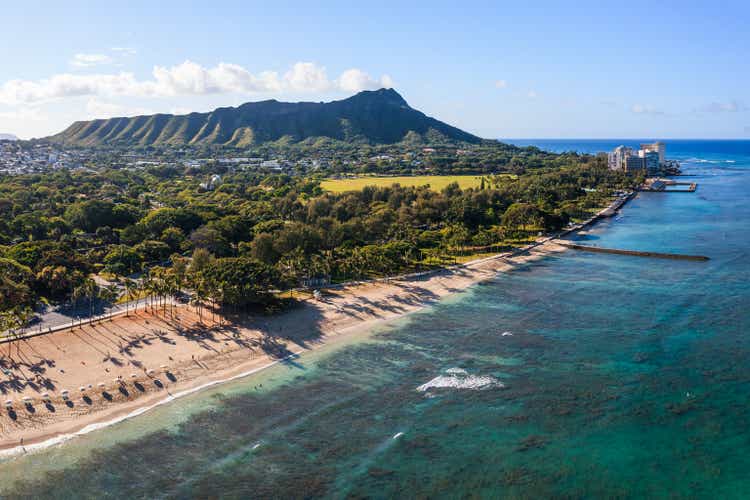 Aerial view of Waikiki beach and Diamond head