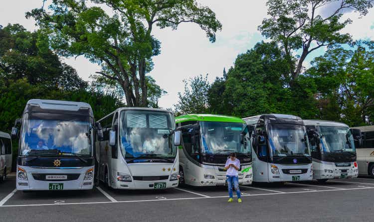 Tourist buses at parking lot in Nagoya, Japan