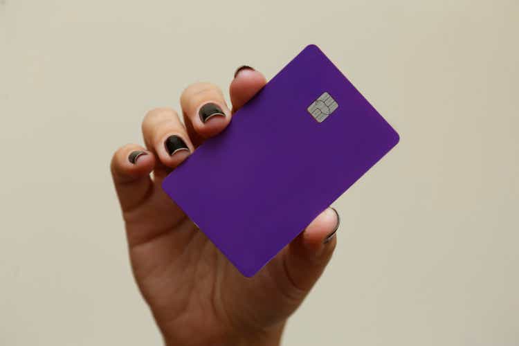 purple credit debit card. Digital payment system.