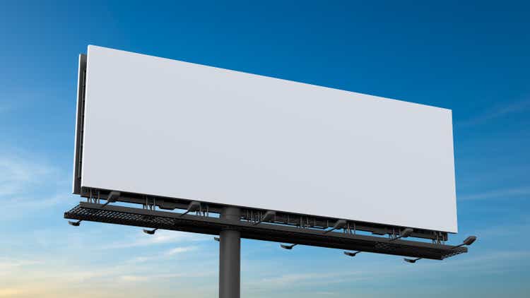 Outdoor billboard mockup on blue sky background