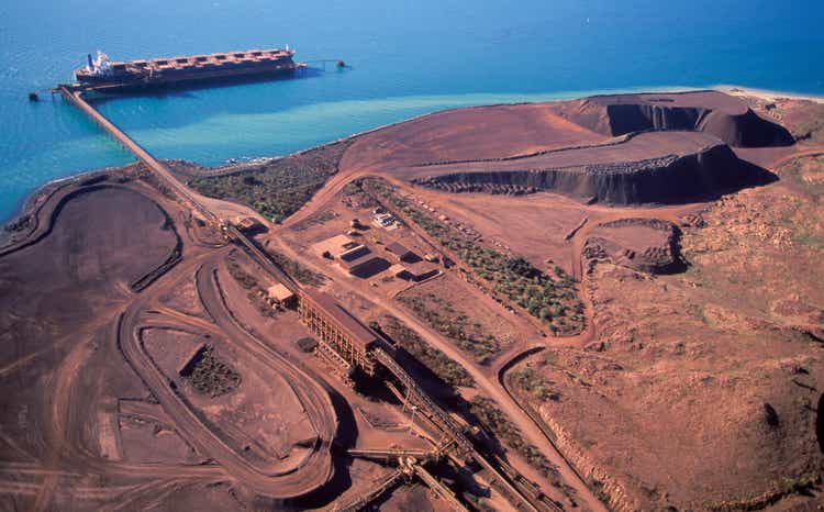 Aerial photograph of iron ore field on the water