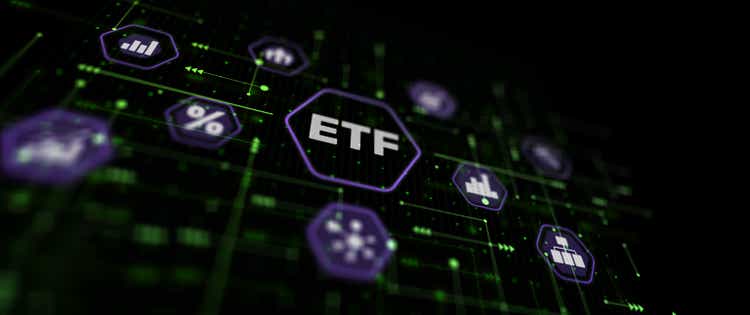 ETF Exchange traded fund Investment finance concept. Abstract background