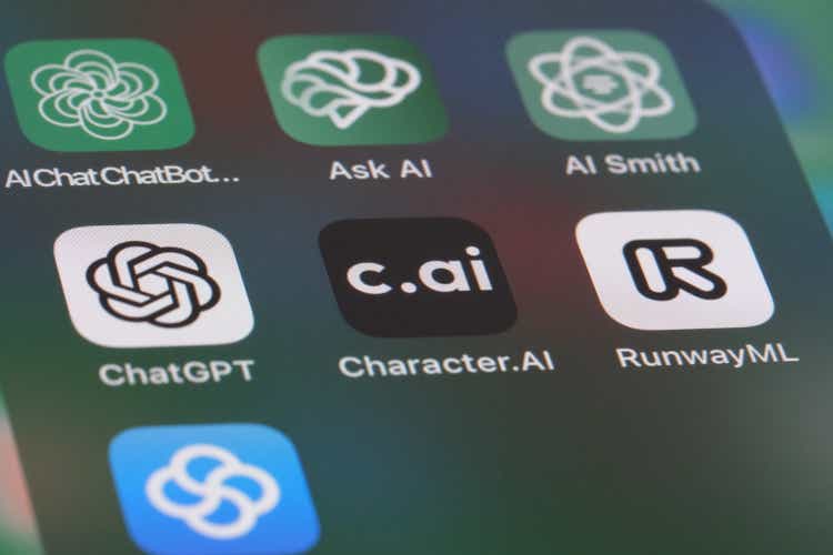 character.ai, openAI ChatGPT and Runway RunwayML app on screen. Assorted AI software applications