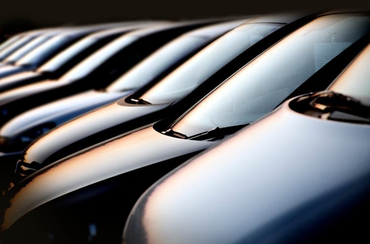 Line of cars at sunset