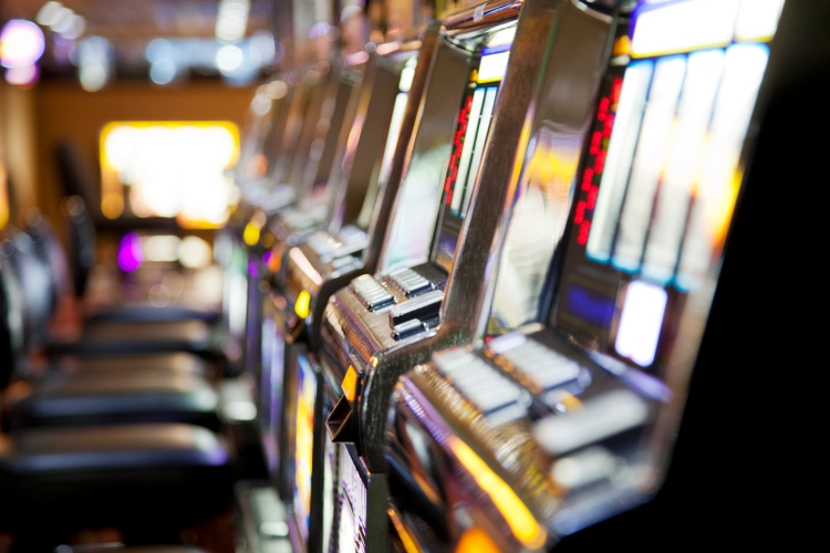 Row of slot machines in a casino