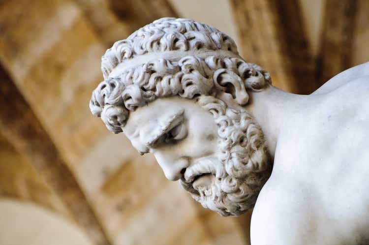 Head detail of stone sculpture of Hercules