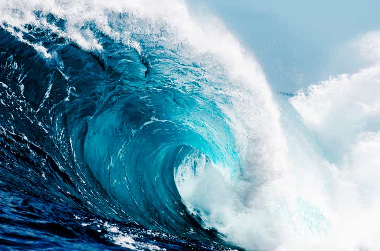 Close-up view of huge ocean waves