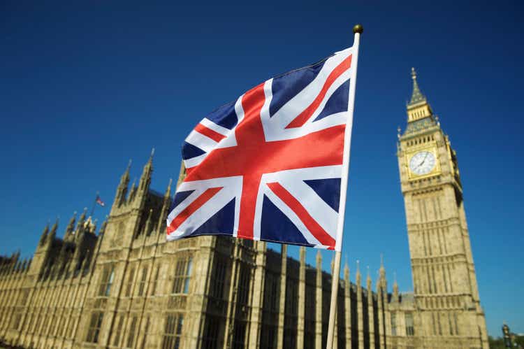 Union Jack British Flag Flies at Houses of Parliament London
