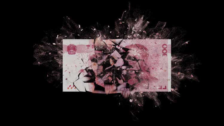 Chinese banknotes exploding