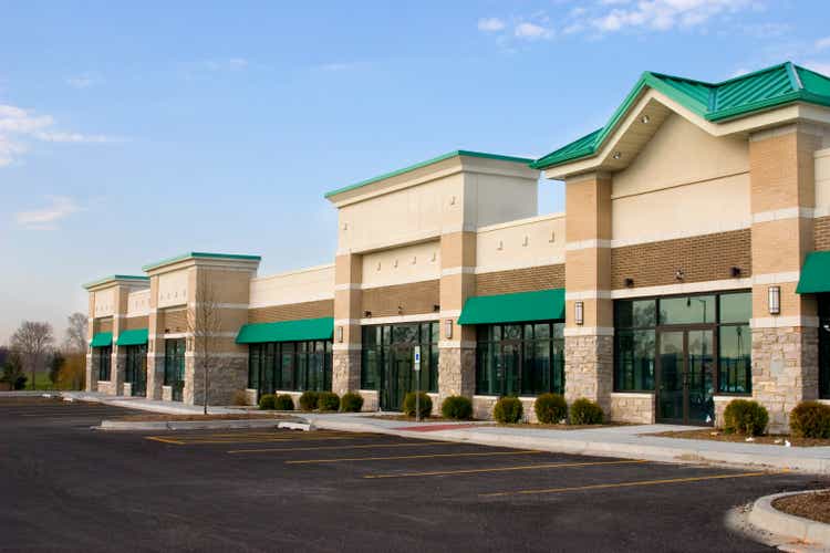 Brand-new strip mall and parking in the suburbs