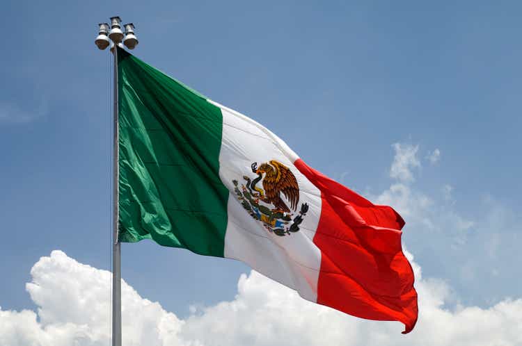 Flag of Mexico with blue sky