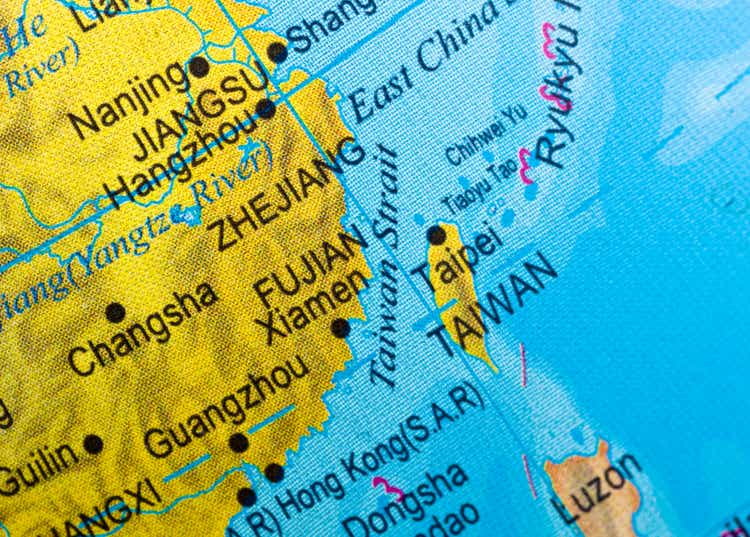 Close up of a map of The Taiwan Strait.