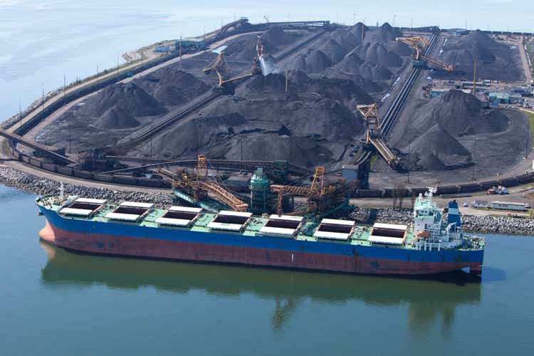 Cargo ship loaded with coal