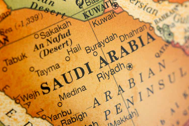 Close-up picture of a map of Saudi Arabia