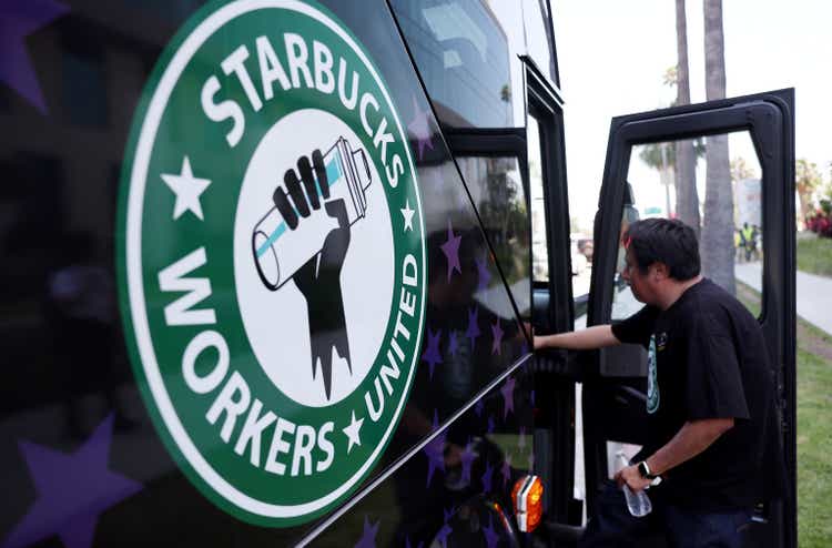 Starbucks Workers Join Striking Writers Guild And SAG-AFTRA Picketers
