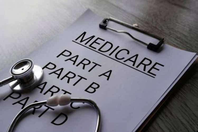 Close up image of stethoscope and paper clipboard with text MEDICARE and part list.