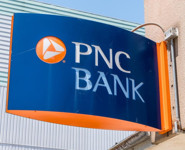 The sign for the PNC bank in Bradford, Pennsylvania, USA