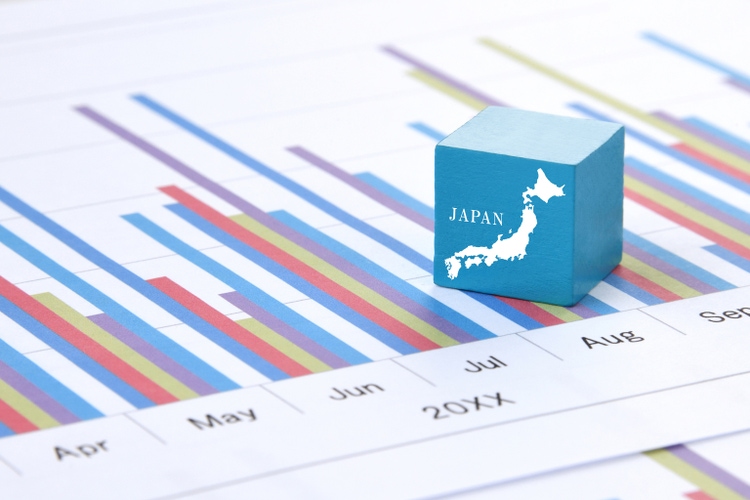 Wooden blocks with Japan map and business chart
