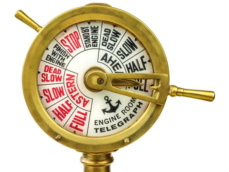 Antique nineteenth century engine room telegraph in gold