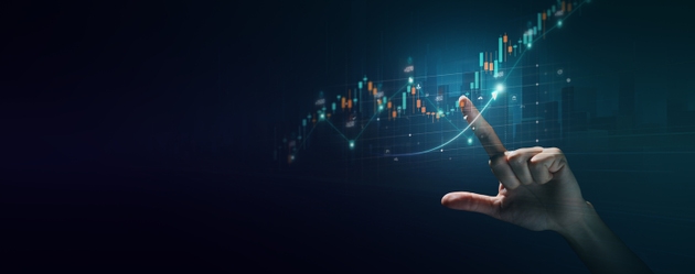 Trading of stock market indicator. candle indicator of stock market. virtual screen of monitor Stock market dashboard.