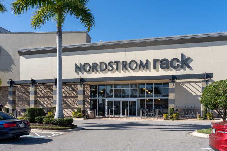 Nordstrom Rack storefront in Sarasota, Florida, USA.