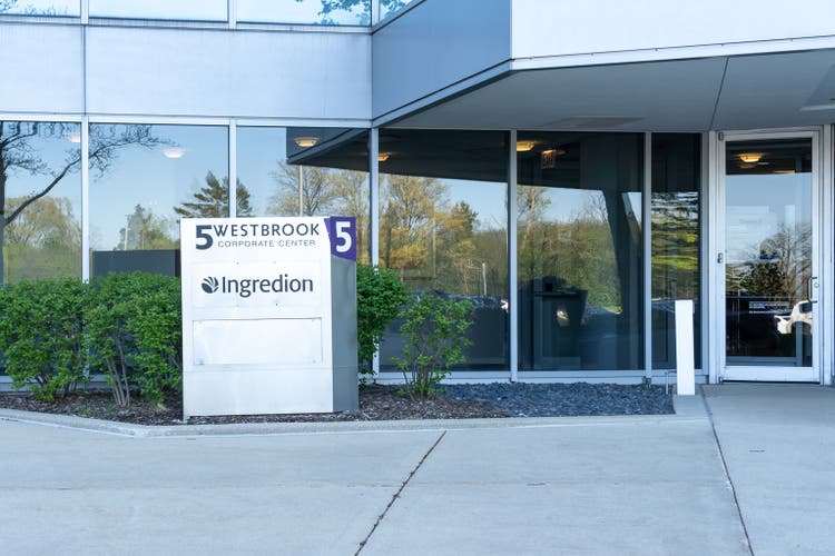 Ingredion sign at company’s headquarters in Westchester, Illinois, USA