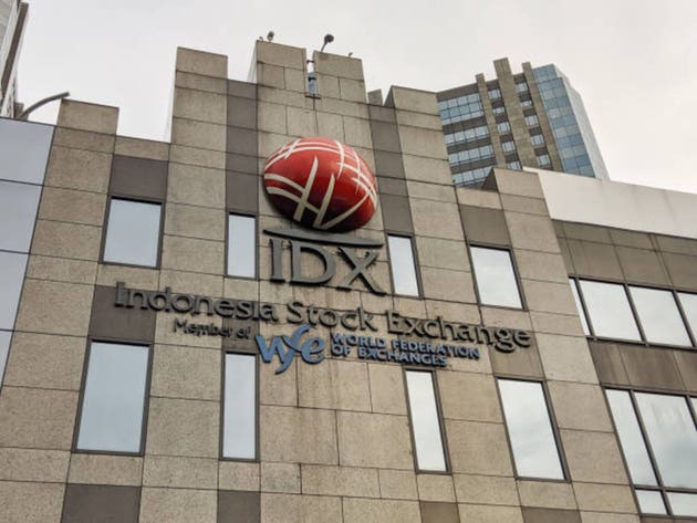 The logo sign exterior of the Indonesia stock exchange building