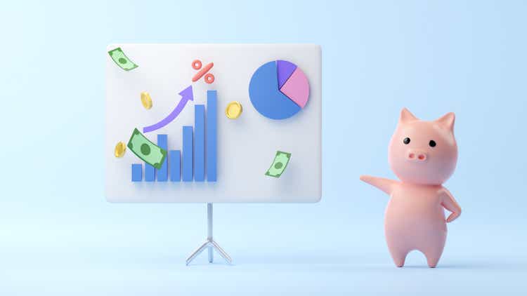Piggy bank and money graph