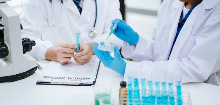 Test tubes in clinic, pharmacy and medical research laboratory and new chemical substances