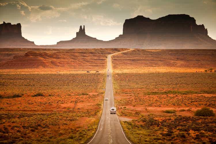 RV drives down the highway