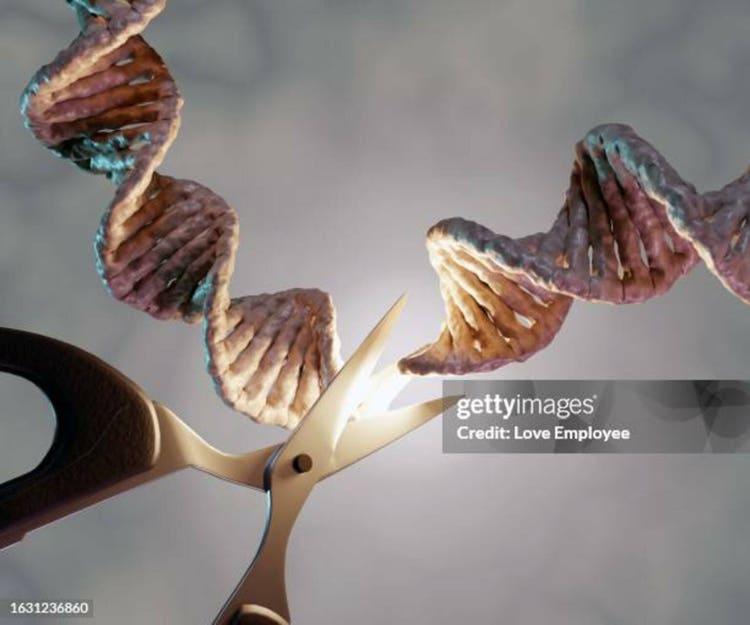 Illustration of DNA strand with molecular scissors