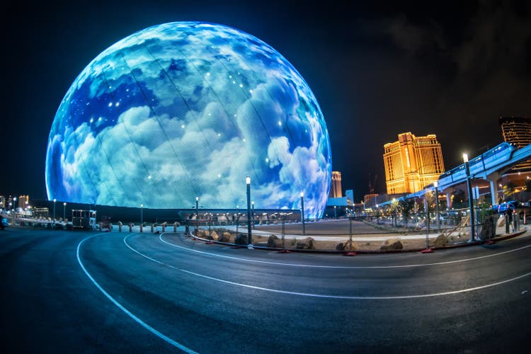 MSG Sphere is light up in Las Vegas, Nevada. It will be opened in end of September. Exosphere is new building in Las Vegas what attracts tourists.