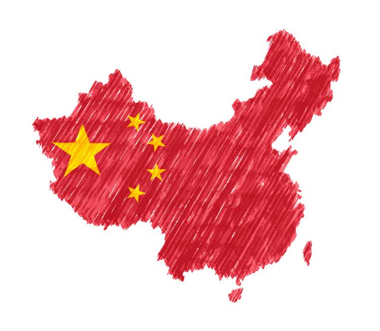 Map of China with Brush Stroke isolated on white background