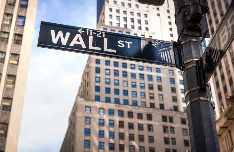 Wall Street sign in Lower Manhattan, New York