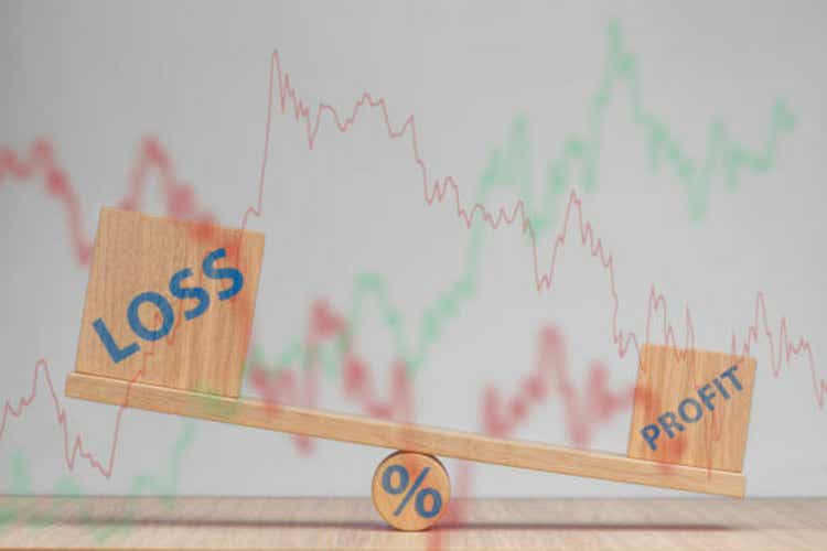 Company losses. Poor financial quarterly report, increase in company losses and decrease in profit. Libra on the background of a falling financial chart with copy space.