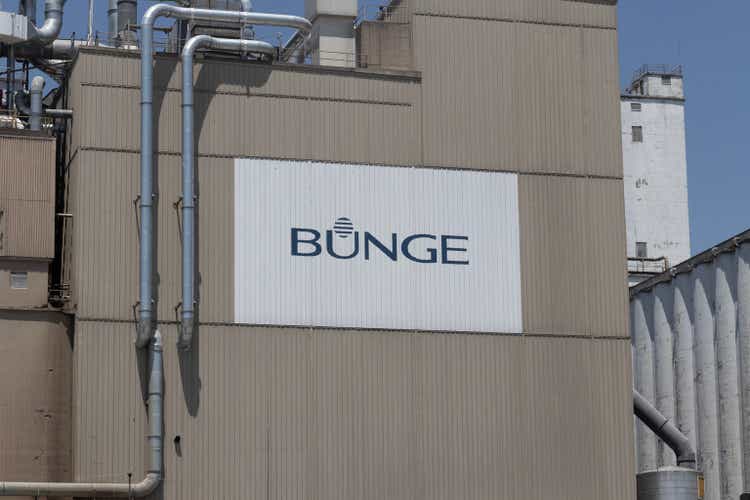 Bunge grain and soybean processing facility. Bunge buys and resells grains, oilseeds and softseeds from farmers.