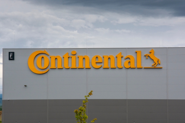 Continental sign on a wall. Continental is the world"s third largest automotive supplier.