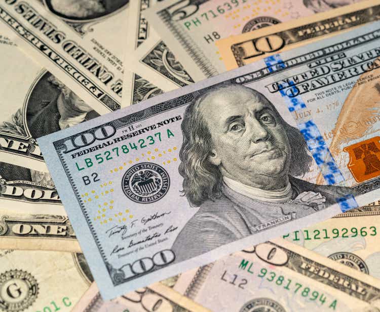 Close-up group of dolars money banknote
