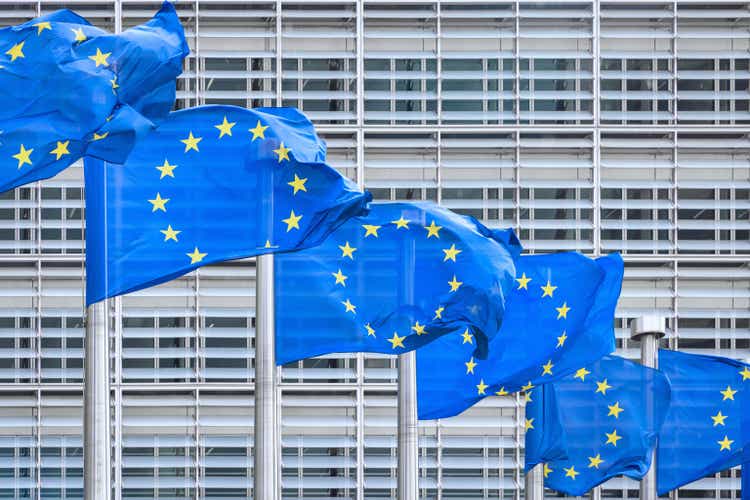 EU Flags in front of European Commission European Union Flags