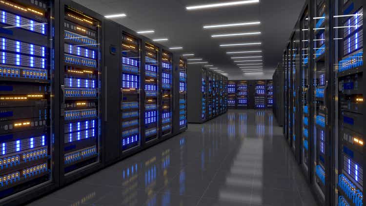 Shot of Data Center With Multiple Rows of Fully Operational Server Racks. Modern Telecommunications,Data center cooling,server room,3d rendering