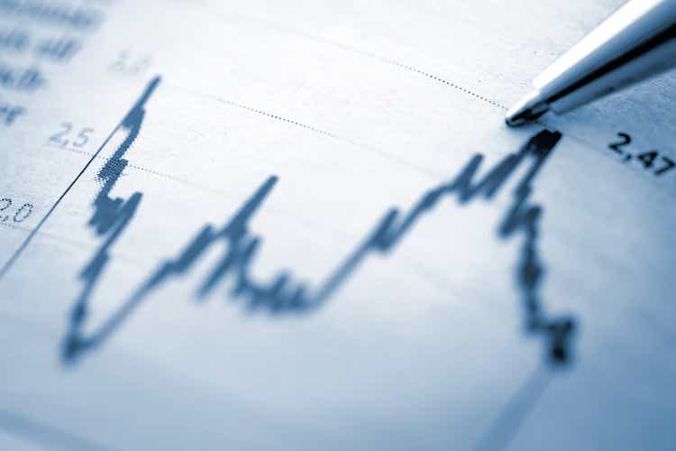 Finance chart with high peak on document