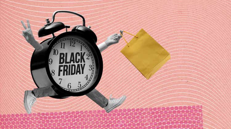 Black Friday advertisement with funny alarm clock