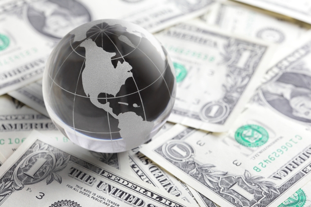 glass globe and money